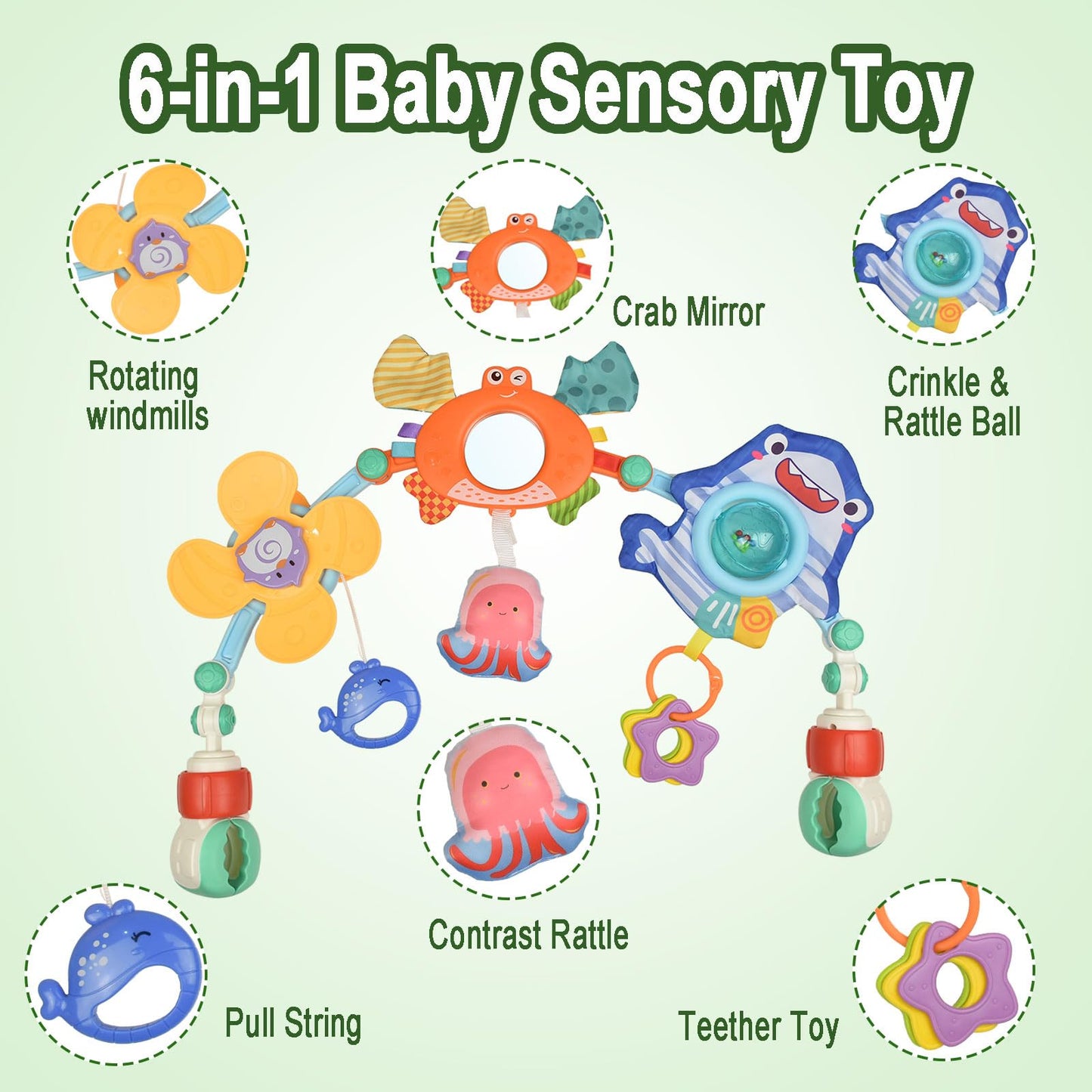 Coriver baby arch pram toys with adjustable clip, musical sensory mobile for cribs, strollers, and car seats for newborns and toddlers.