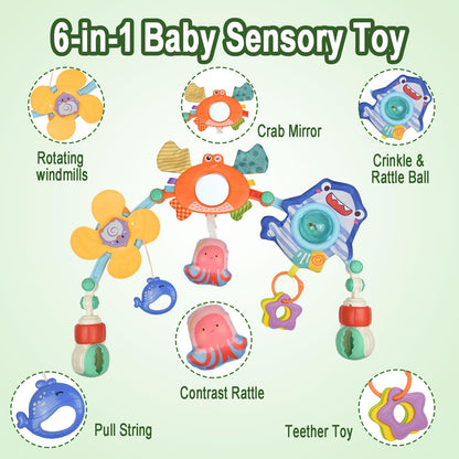 Coriver baby arch pram toys with adjustable clip, musical sensory mobile for cribs, strollers, and car seats for newborns and toddlers.