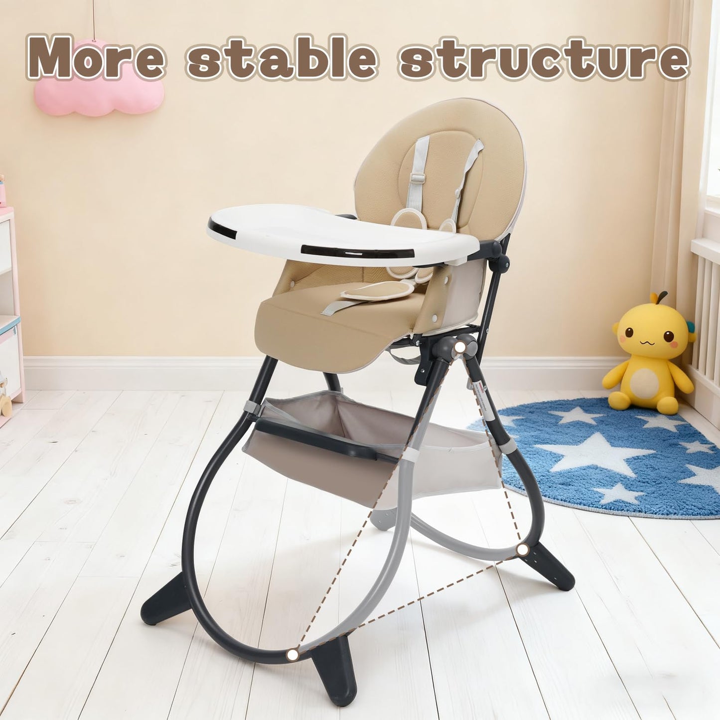 Highchair, Foldable Baby High Chair, Baby Feeding Chair with Adjustable Dinner Table & Storage Bag, Function Combination for Babies Toddlers