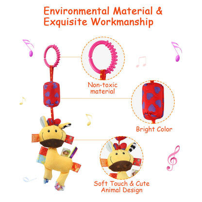 JoyLife baby pram pushchair soft hanging rattle toy with plush animal design, sensory learning toy for infants in car seats and cribs