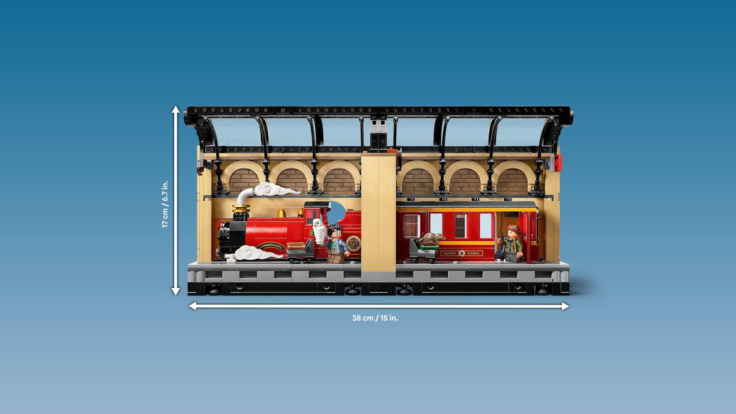 LEGO Harry Potter Book Nook set featuring Hogwarts Express train, Ron Weasley minifigure, and Hedwig and Scabbers figures.