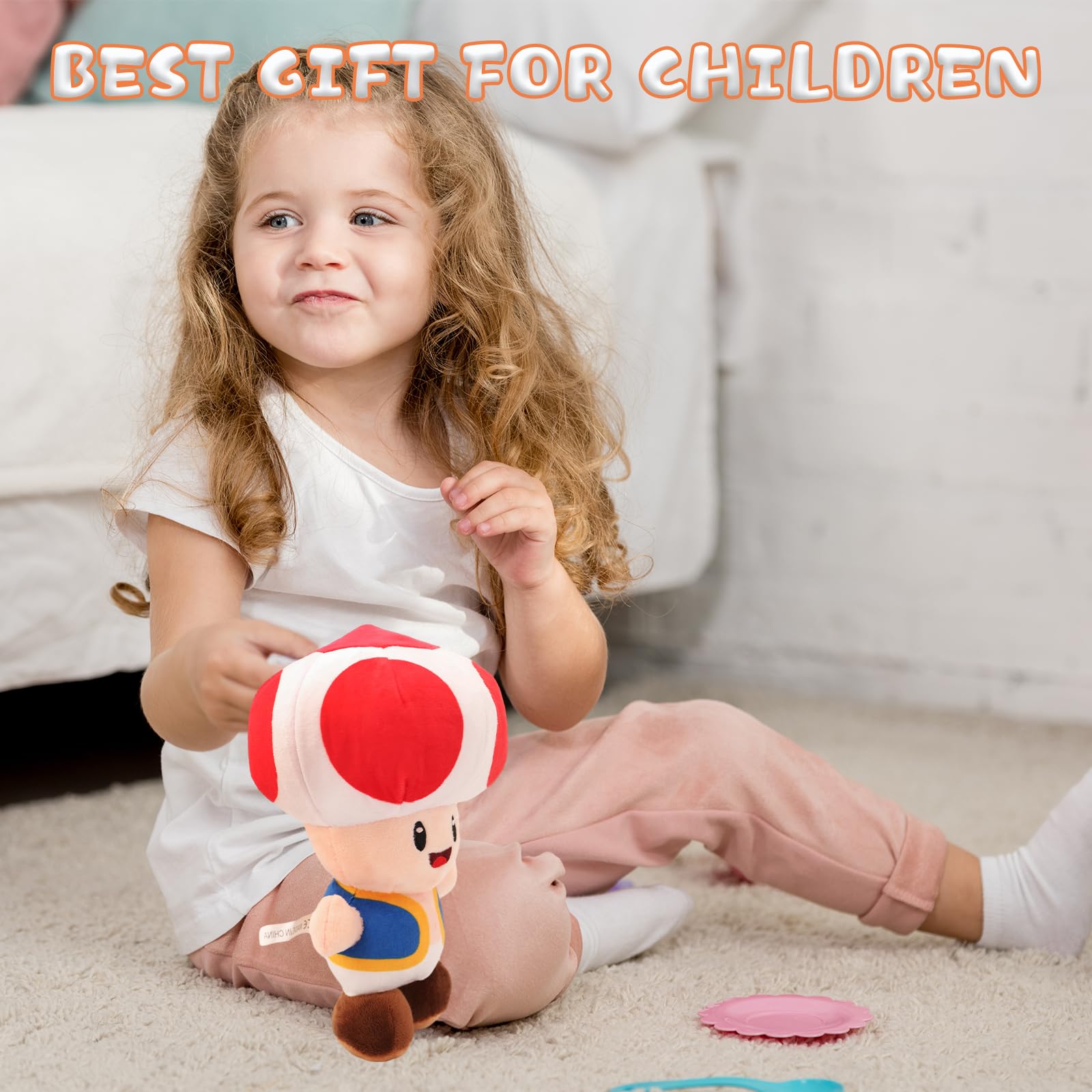 Ainvliya Toad Plush Toy, 21 cm red mushroom soft stuffed animal, cute cartoon doll for babies and kids, cuddly birthday gift