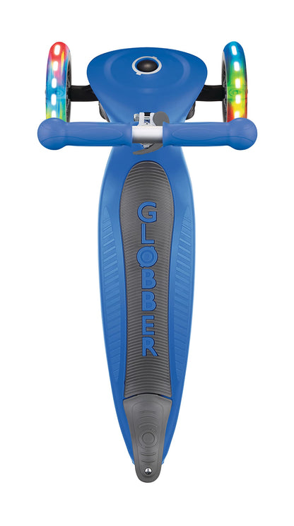 Globber Primo Foldable Lights Kids Scooter 120/80mm ABEC 5 3 Wheel Height Adjustable LED Wheels Dark Blue