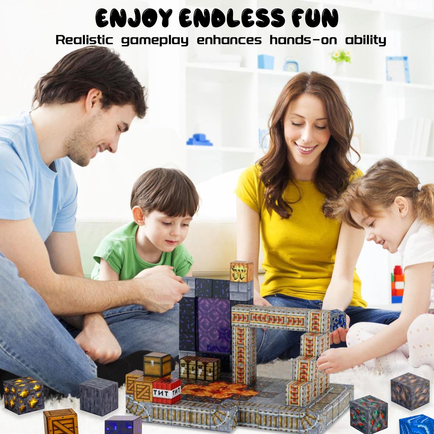 FUXHBFB Magnetic Blocks Build Mine 100PCS - Magnet World Edition Kids Toys for 3+ Year Old Boys and Girls Building Blocks (Mine)