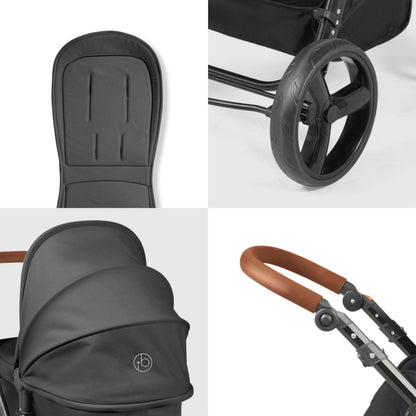 Ickle Bubba Stomp Urban 3-in-1 Travel System & Astral Car Seat – Birth to 22kgs (approx. 4 Years), Lightweight City Pram, Carrycot & Seat Unit, Compact Fold, UPF 50+ Hood & Accessories (Charcoal Grey)