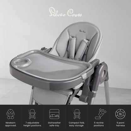 Silver Cross - Buffet Highchair - Baby Chair - Portable High Chair - Newborns to 3 years - Cool Grey