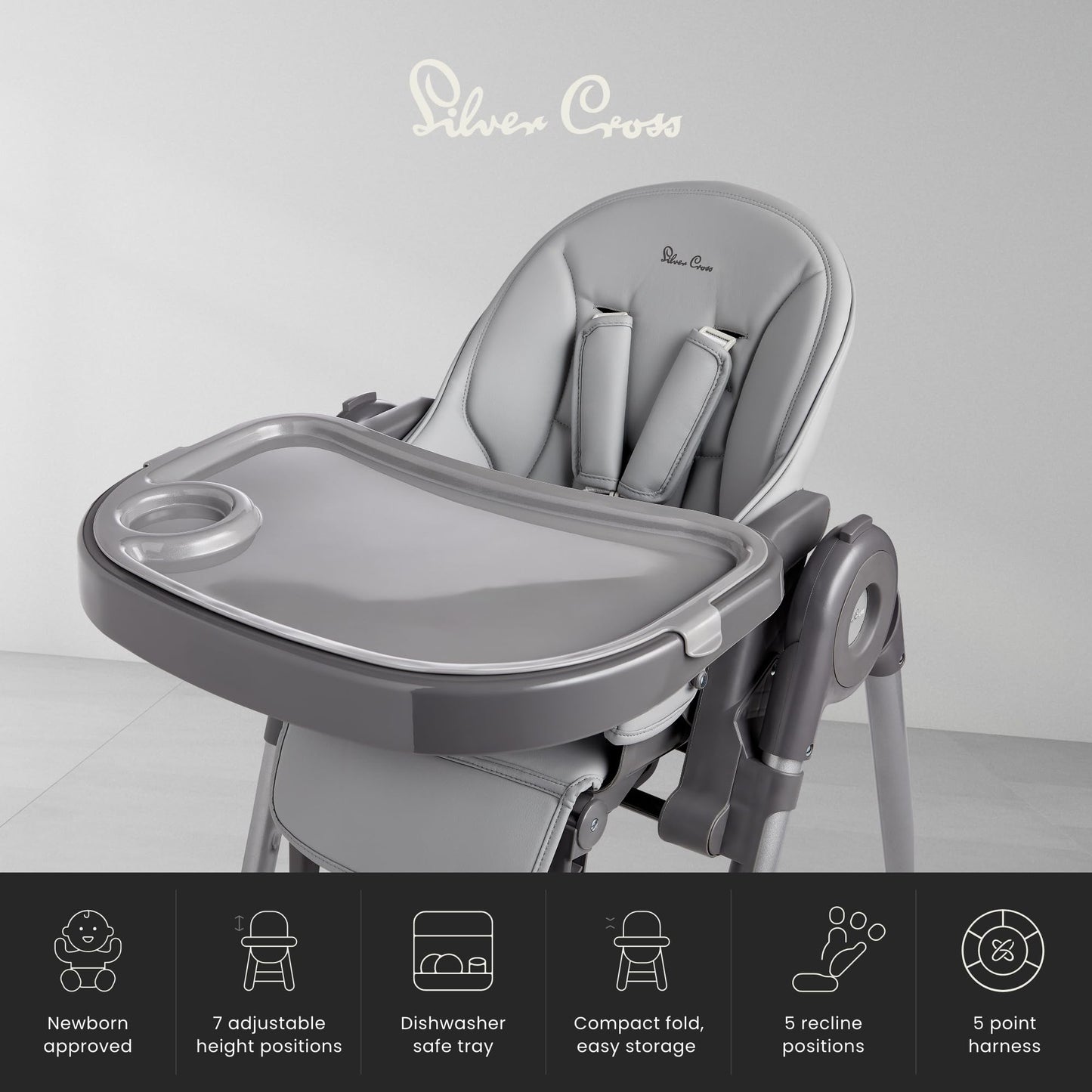 Silver Cross - Buffet Highchair with Mealtime Set - Baby Chair - Portable Highchair - Newborns to 3 Years - Grey