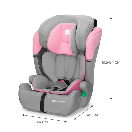 Kinderkraft Car Seat Comfort UP, I-Size Booster Child Seat, with 5 Point Harness, Adjustable Headrest, for Toddlers, Infant, Group 1/2/3, 9-36 Kg, Up to 12 Years, Pink