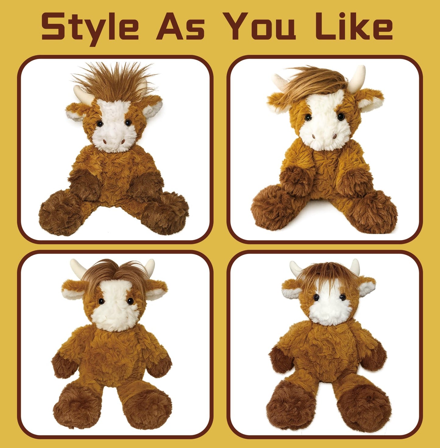 rafrtcl Plush Highland Cow Stuffed Animal, 13.5 inch Plushie Doll, Christmas Birthday Gift for Kids, Boys and Girls