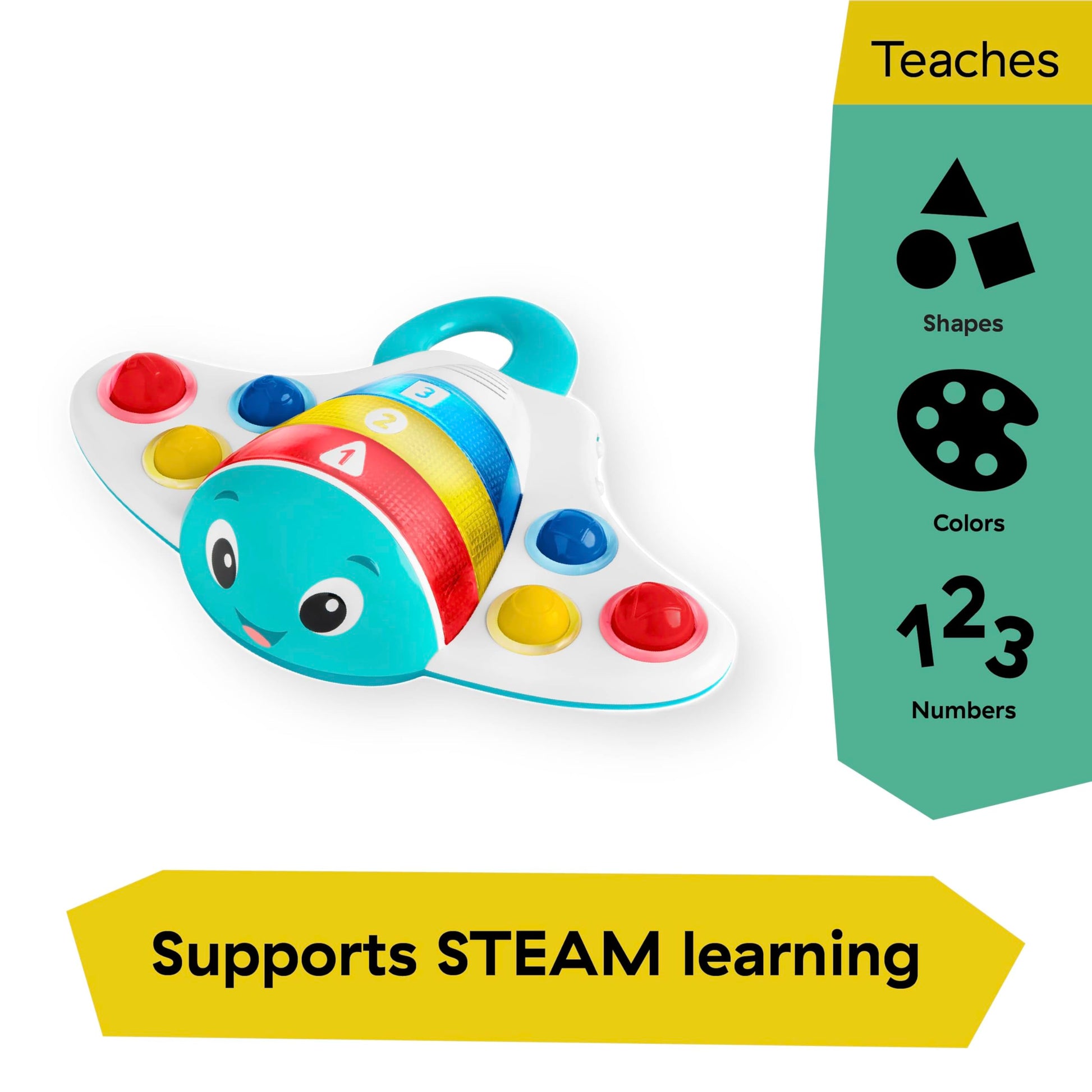 Baby Einstein Ocean Explorers Stingray Popper toy for babies age 6 months and up, featuring colorful ocean-themed design and interactive features.