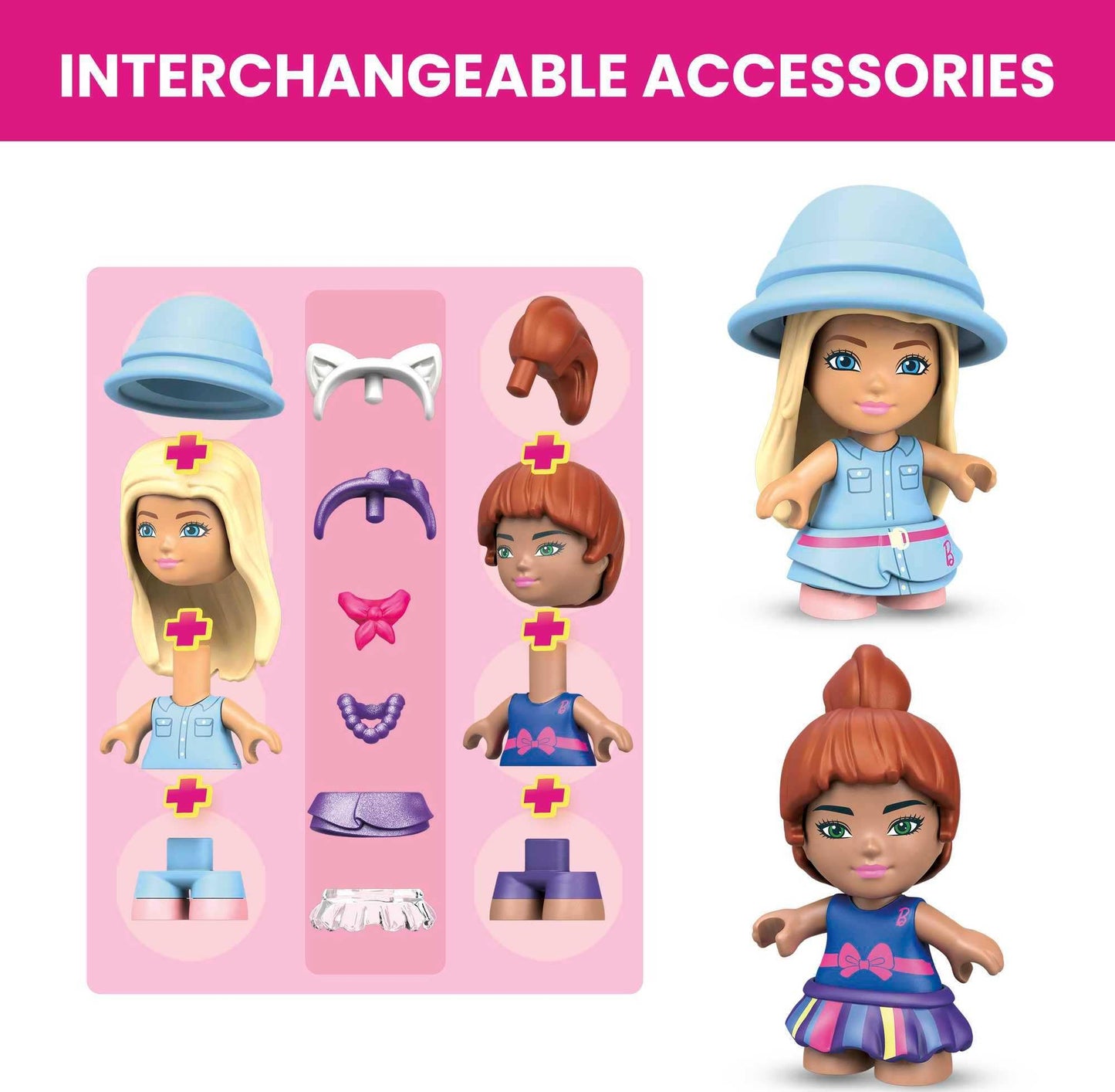 Barbie Malibu House building set with 303 bricks, accessories, and 2 micro-dolls by Mega Brands.