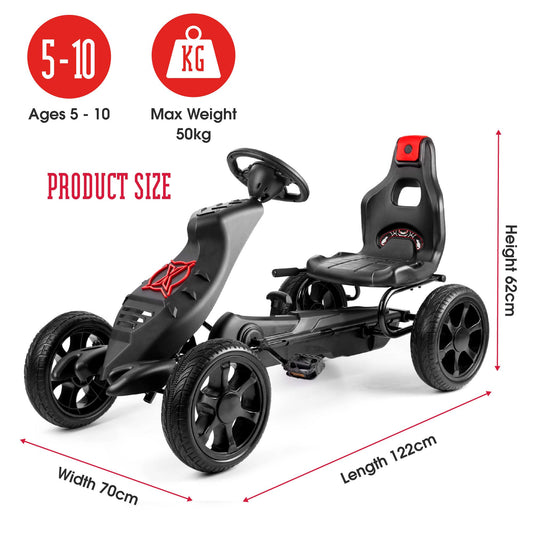 Xootz Venom Pedal Go Kart | Kids Ride-On Race Car with Gears, Handbrake and Adjustable Seat, Black & Red