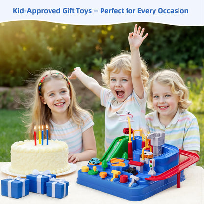 Qivange Kids Car Toy for 3 4 Year Old Boy, Car Adventure Race Track, City Rescue Track Cars w/ 4 Cars for 3 4 5 6 7 8 Boys, Educational Interactive Toy for Child Toddler Birthday Gift 26 x 27 x 20cm