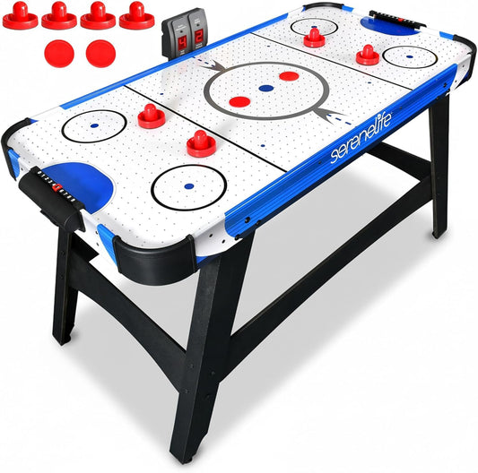 SereneLife Air Hockey Table for Kids and Adults Full Size, 150 cm Arcade Game Table w/ 2 Pushers, 2X Stronger Motor, LED Scoreboard, Puck Dispenser & Complete Accessories, for Game room/home/office