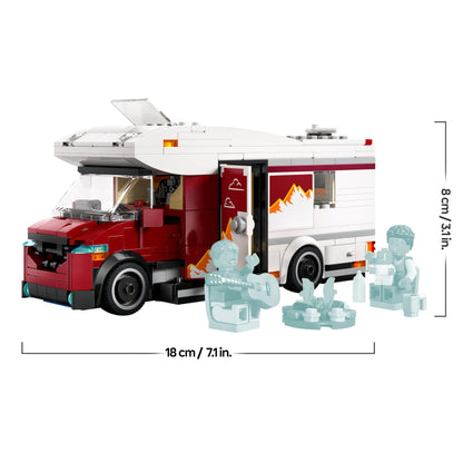 LEGO City Holiday Adventure Camper Van set with minifigures and accessories for creative building fun.