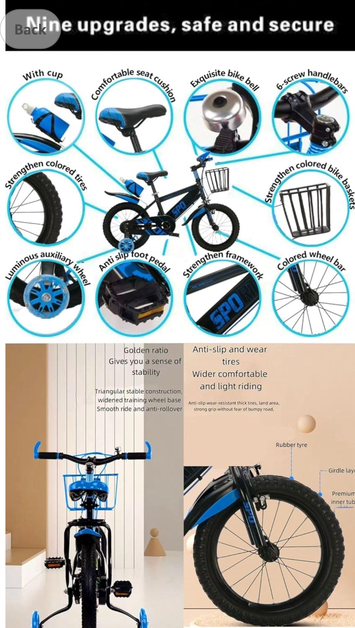 Kids Sport Bike, Tourer, Bicycle, Cycling, Boys Cycle, 12" 14" 16" 18" 20" Children’s Bicycle, Child Bikes, Adjustable Sport Bike 2-12 Years Old, Stabilisers, (18 Inches)