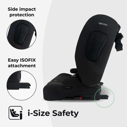 My Babiie MBCS80 Foldable Toddler to Booster R129 Child Car Seat - ISOFIX with Top Tether, Harness, 76-150cm (Approx. 9-36kg, 15 Months - 12 Years), i-Size, Group 1/2/3, Forward Facing - Black