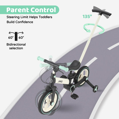 JMMD 6-in-1 Toddler Bike with Training Wheels and Pedals, 12 inch Convertible and Foldable Balance Bike & Pedal Bike with Adjustable Parent Handle, Kickstand, Brakes for kids, Age 18 Months-5 Years