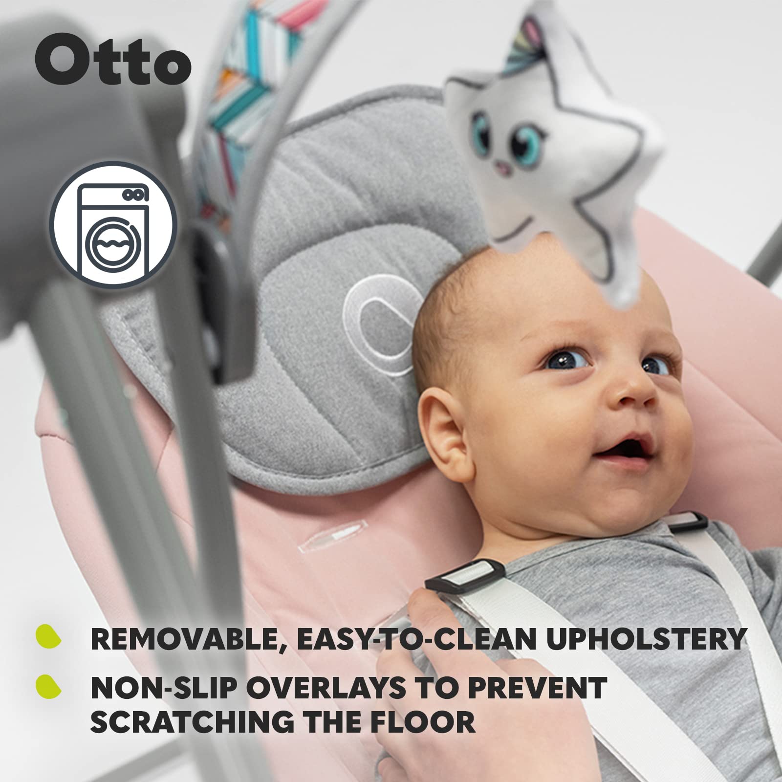 Lionelo LIONELO Baby Rocker OTTO with soft cushion, 5-speed electric swing, nature sounds, 5-point harness, compact fold for portability