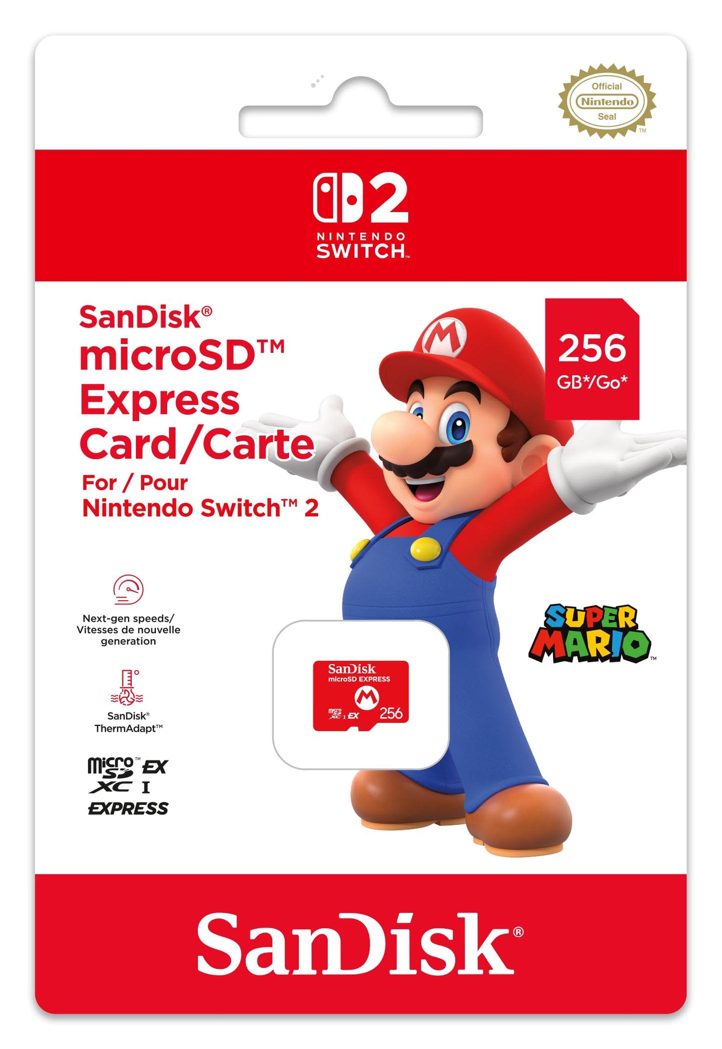 Nintendo SanDisk microSD Express Card for Nintendo Switch 2, showing the compact storage card with Nintendo branding.