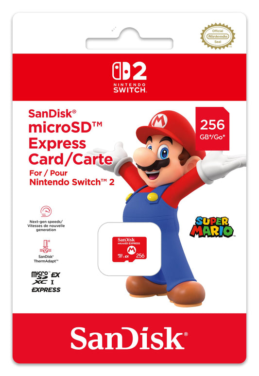 Nintendo SanDisk microSD Express Card for Nintendo Switch 2, showing the compact storage card with Nintendo branding.