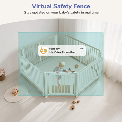 Jeeber 2K WiFi Smart Video Baby Monitor with camera, 5-inch screen, night vision, two-way talk, and motion detection.