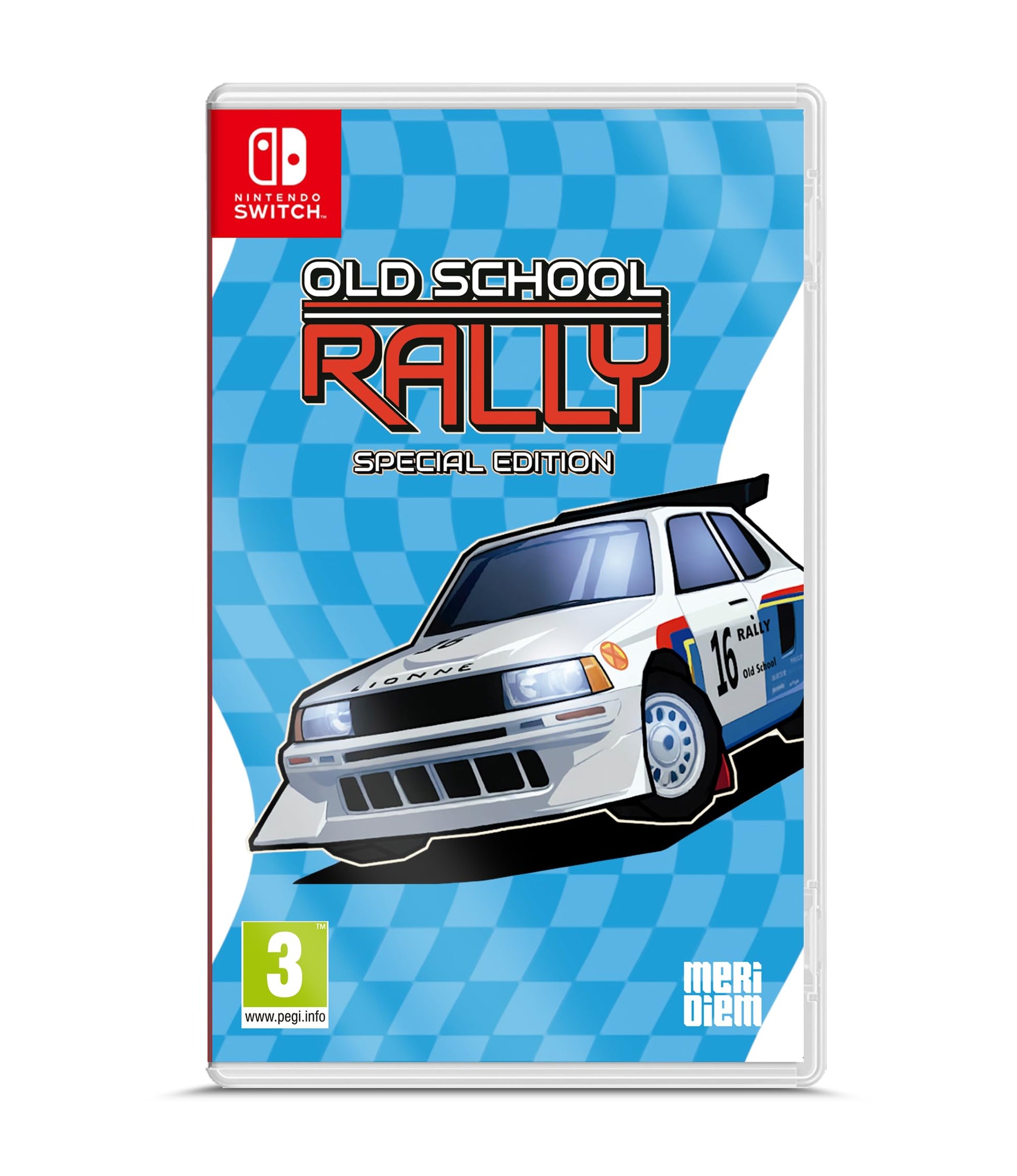Old School Rally special edition Nintendo Switch game case featuring colorful retro racing car artwork.