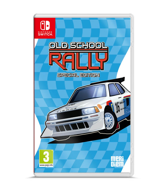 Old School Rally special edition Nintendo Switch game case featuring colorful retro racing car artwork.