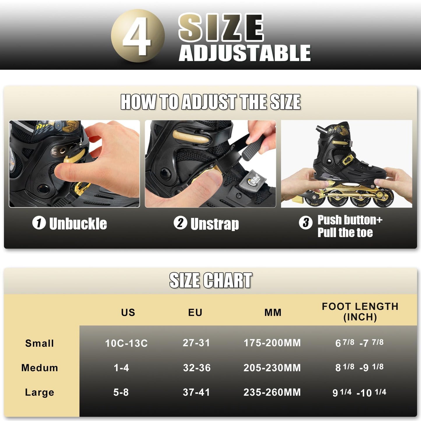 Nattork kids inline skates in black with adjustable light-up wheels, suitable for boys and girls, ideal for indoor and outdoor use.