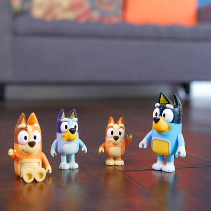 Bluey 13009 and Family: , Bingo, Bandit and Chilli 4 Figure pack Articulated Character Action Figures 2.5 inches Official Collectable Toy, Multicoloured