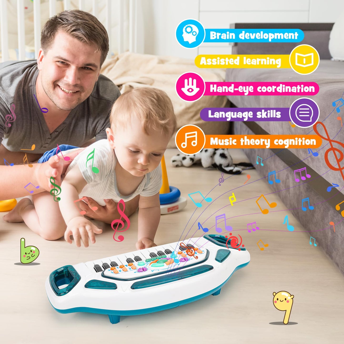 m zimoon Kids Piano Keyboard, 24 Keys Multifunctional Toddlers Musical Toy Instruments with Dynamic Lighting, Educational Gifts for Boys Girls Aged 1-6