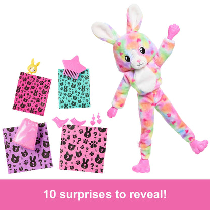 Barbie Cutie Reveal Doll & Accessories with Tie-Dyed Bunny Plush Costume & 10 Surprises Including Color Change, Color Dream Series, HRK38