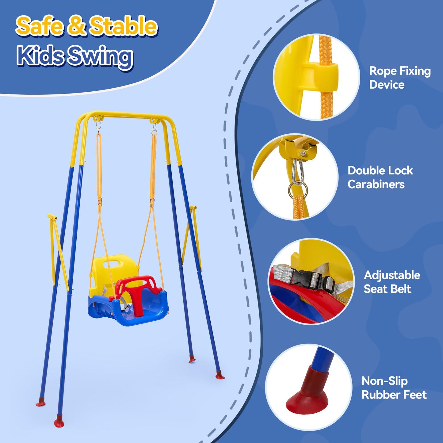 Warmiehomy 3 in1 Baby Swing Chair with Safety Harness Kids Swings for Garden Backyard Outdoor Indoor, Foldbale Toddler Swing Chair Play for Children Gift for 1 2 3 4-10 years old Boys Girls, Blue