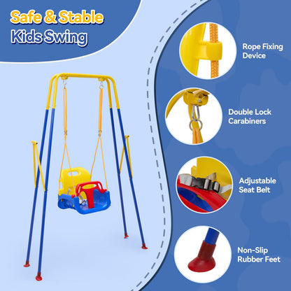 Warmiehomy 3 in1 Baby Swing Chair with Safety Harness Kids Swings for Garden Backyard Outdoor Indoor, Foldbale Toddler Swing Chair Play for Children Gift for 1 2 3 4-10 years old Boys Girls, Blue