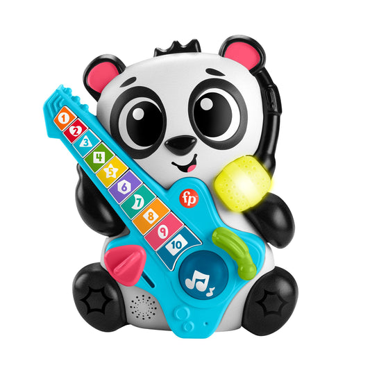 Fisher-Price Baby Learning Toy Link Squad Jam & Count Panda with music, lights, and colorful design for infants 9+ months.
