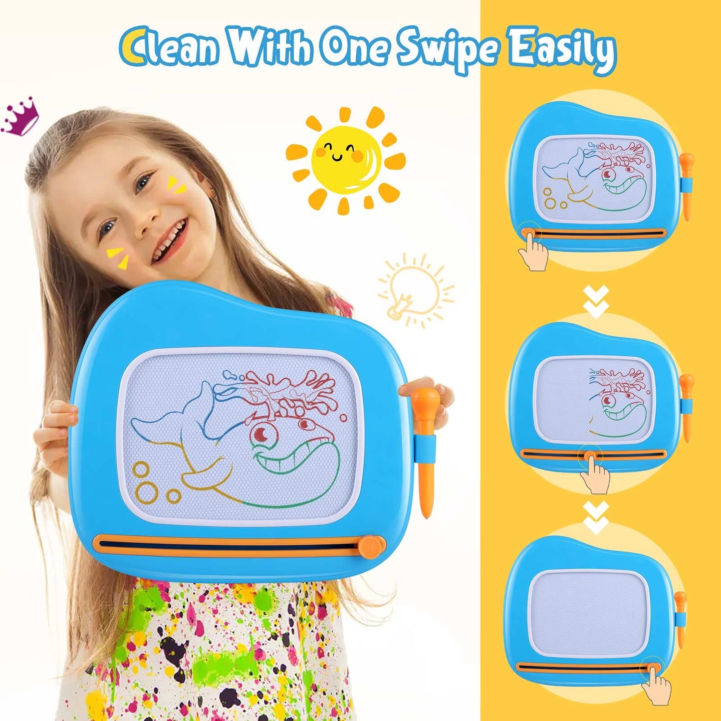Smasiagon Toddler Toys for 1 2 3 Year Old Boys, Magnetic Drawing Board Doodle Pad for Toddlers 1-3, Educational Learning Travel Toys for Baby Boys Girls Birthday (Blue)