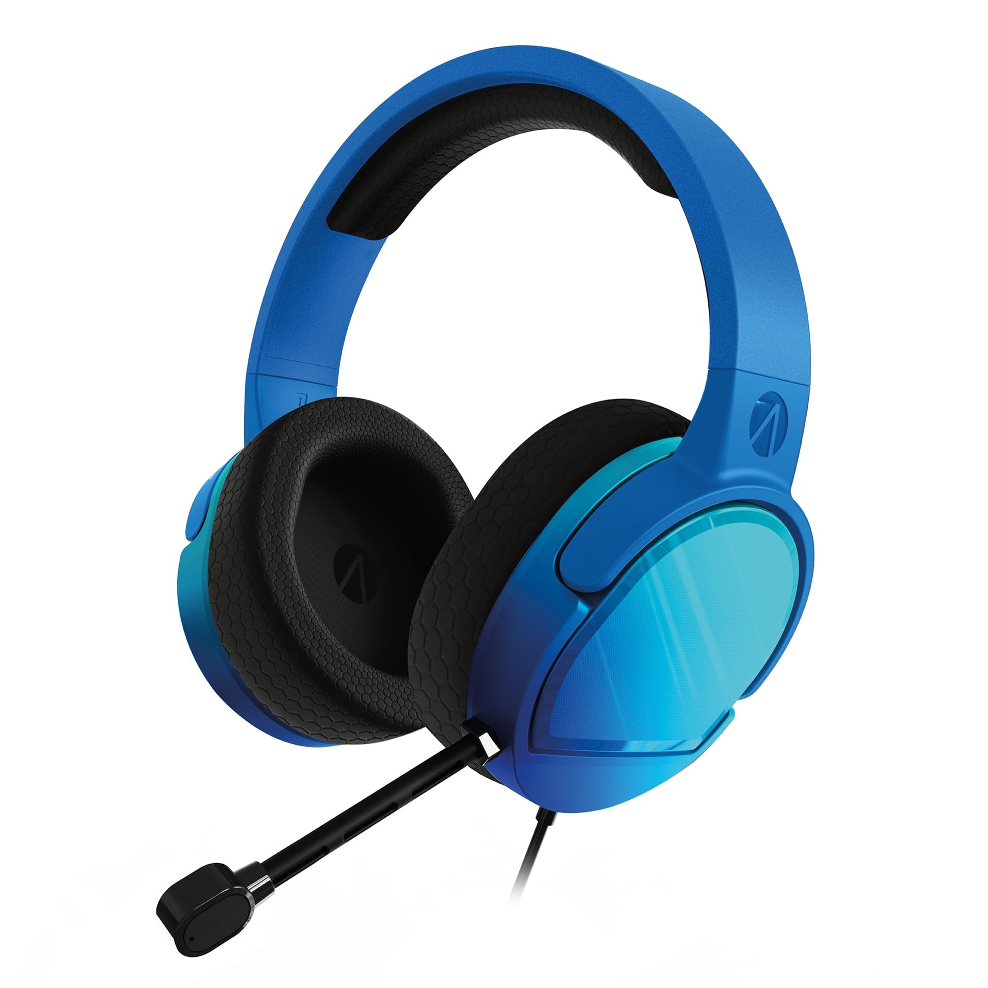 STEALTH PANTHER Plasma Blue gaming headset with adjustable headband and over-ear design, featuring sleek blue and black accents.