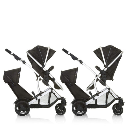hauck Duett 2, Black - Baby & Toddler Tandem Pushchair with Raincover, Carrycot Convertible to Reversible Seat from Birth up to 15 kg & Second Seat from 6 Months, Compact & Foldable, Height-Adjustable