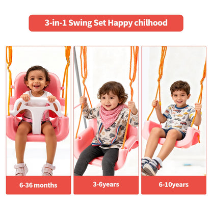 SUNNYNEST Toddler Swing Heavy-Duty Kid Swing with Safety Harness 158CM Folding Swing Set Outdoor Garden or Home Play Equipment Children Indoor Swings for 3-in-1 Toddler Swing Set (Pink)