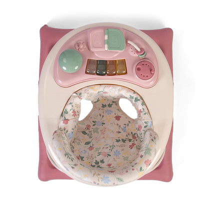 Red Kite Baby Go Round Jive electronic walker with interactive musical play tray, featuring red and pink rose and ivy design.