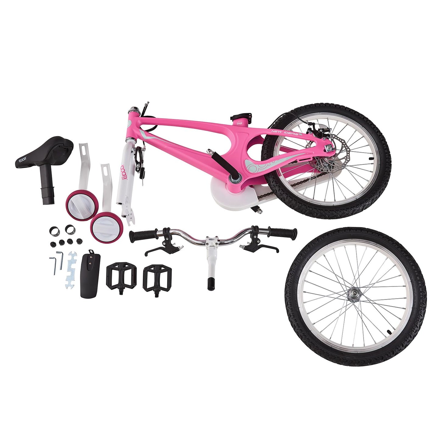 BSTSEL children's pink 14-inch bicycle with double brakes, silent stabilizers, suitable for boys and girls, ideal kids' gift.