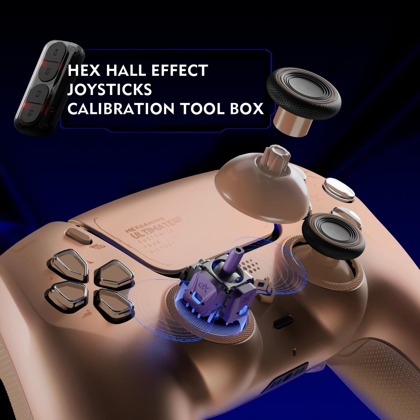 HEXGAMING ULTIMATE PRO Gaming Controller Compatible with ps5/PC/Mobile - 4 Back Buttons, 6 Profiles, Adjustable Triggers, 8 Swappable Thumbsticks - Hall Effect Stardust Mocha & Carrying Case