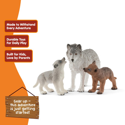 SCHLEICH 42472 Wild Life 3pc Mother Wolf and Baby Wolf Pups Figurine Set - Authentic and Highly Detailed Animal Toys, Durable for Education and Fun Play, Perfect for Boys and Girls, Ages 3+