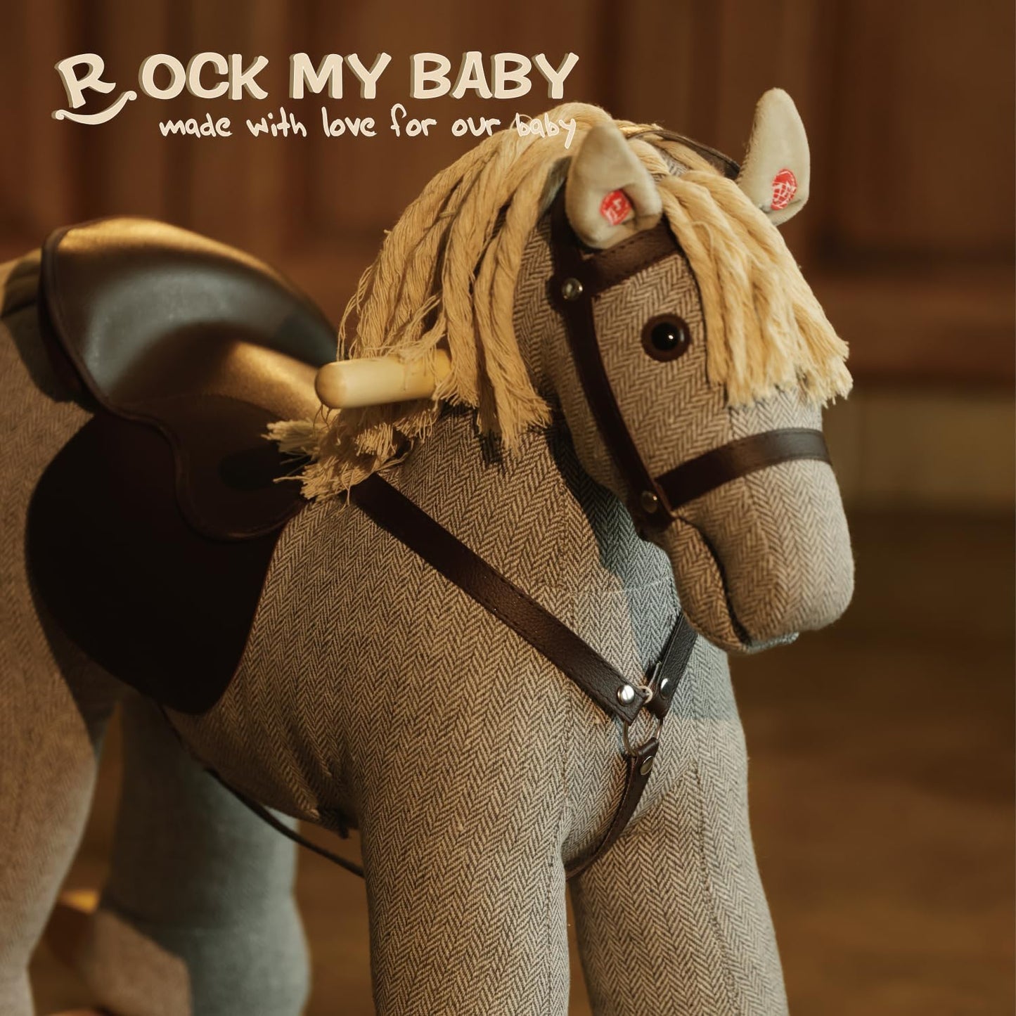 Rock My Baby Rocking Horse, Grey Wooden Horse with Sound Effects,Ride-on Toy,Balance Toy (Grey)