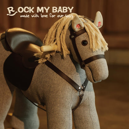Rock My Baby Rocking Horse, Grey Wooden Horse with Sound Effects,Ride-on Toy,Balance Toy (Grey)