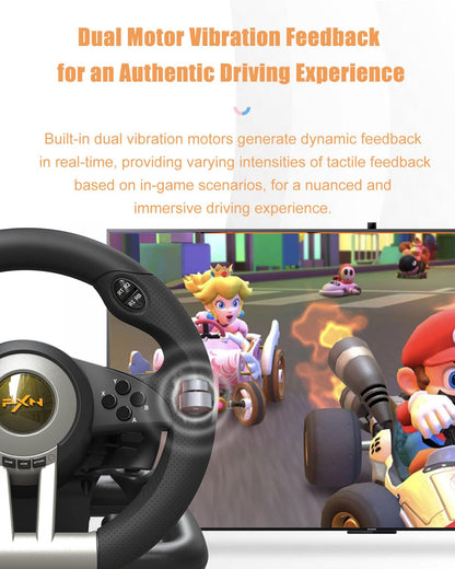 PXN V3 Pro Gaming Steering Wheel with Pedals - 180° Wheel, Vibration Feedback, Integrated-Shifter, Paddle Shifters - Steering Wheel for PC, PS3, PS4, Xbox and Switch - Black