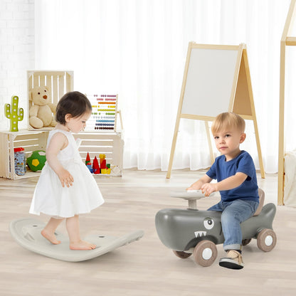 GYMAX Kids Rocking Horse, 3 in 1 Toddler Ride On Car with Detachable Balance Board & Anti-slip EVA Strips, Foot to Floor Sliding Car Indoor Rocking Toy for Boys Girls (Dark Gray)