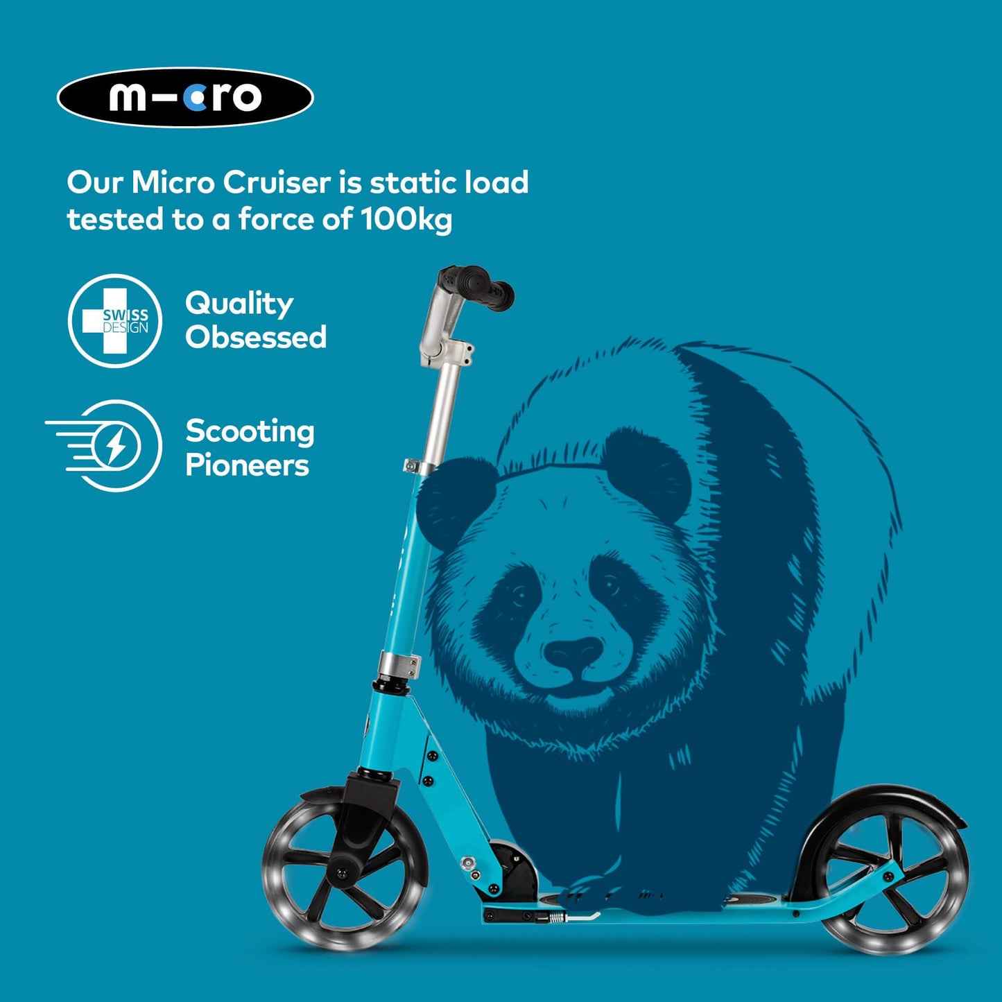 Micro Cruiser LED children's scooter in aqua with adjustable handlebar, light-up wheels, and foldable design for ages 5-12.