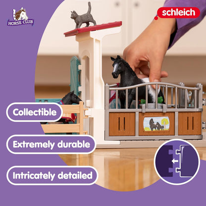 Schleich Horse Club - 34PC Stall Horse Toy Playset with Mare and Foal Figure, Cat Figurine, and Accessories - Stable Extension Set for Girls and Boys - Interactive, Realistic Kids Toys Ages 5+ | 42611