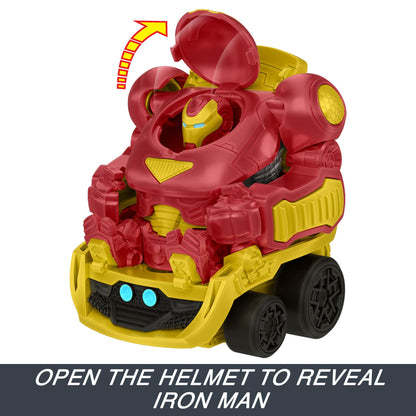 Hot Wheels RacerVerse Marvel Hulkbuster Hauler, Transport & Store Up to 10 Toy Vehicles, Detachable Cab with Flip-Up Helmet & Non-Removable Figure, HRY02